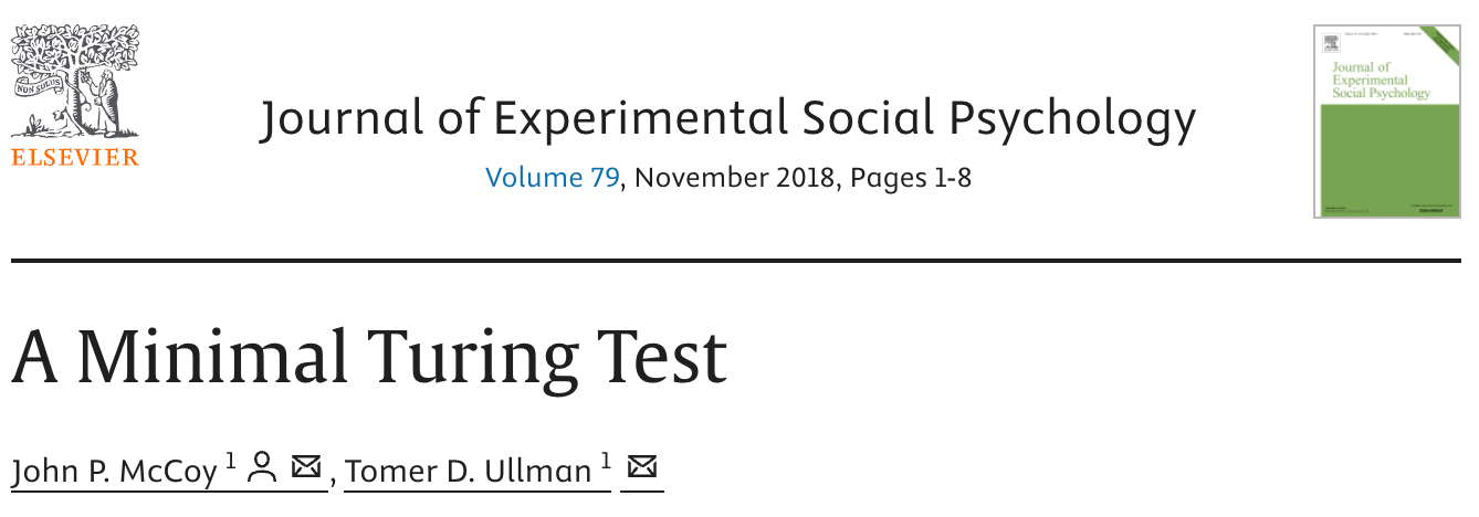 A Minimal Turing Test - Journal of Experimental Social Psychology paper by McCoy & Ullman